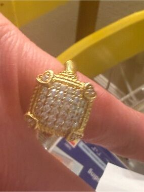 Judith Ripka Gold-Tone Pave Square Cocktail Ring with Clear Stones